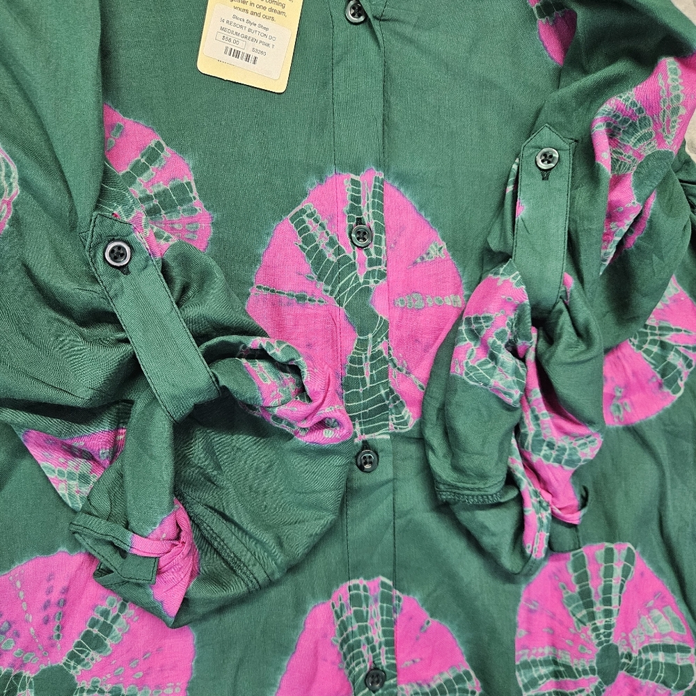 Elan Sand Dollar‎ Button Down Shirt & Shorts in pink/green Sz. M Nwt - Picture 5 of 12